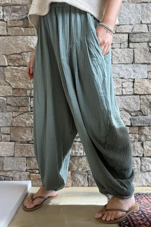 Tasha Cushion Cotton Sia Barrel Pant Khaki